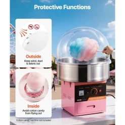 VEVOR Cotton Candy Machine Cover, Transparent Acrylic Dome Bubble Shield, Cotton Candy Machine Bubble Shield Compatible with 20.5in Cottons Candies Machines Bowl for Party, Shops, Bottom Groove Design