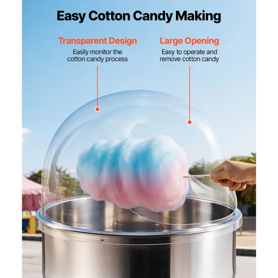 VEVOR Cotton Candy Machine Cover, Transparent Acrylic Dome Bubble Shield, Cotton Candy Machine Bubble Shield Compatible with 20.5in Cottons Candies Machines Bowl for Party, Shops, Bottom Groove Design