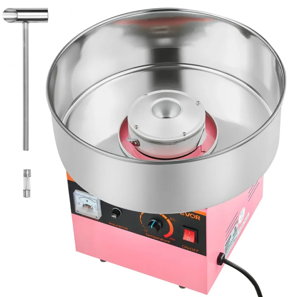 VEVOR Cotton Candy Machine Commercial, 1000W Electric Candy Floss Maker, Easy Use with 15 inch Stainless Steel Bowl and Sugar Scoop, Makes Hard Candy for Home Kids Birthday, Family Party, Pink