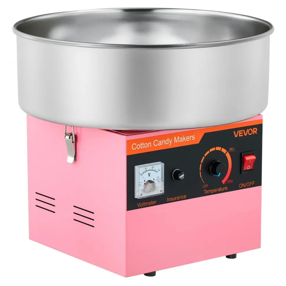 VEVOR Cotton Candy Machine Commercial, 1000W Electric Candy Floss Maker, Easy Use with 15 inch Stainless Steel Bowl and Sugar Scoop, Makes Hard Candy for Home Kids Birthday, Family Party, Pink
