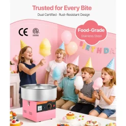 VEVOR Cotton Candy Machine Commercial, 1000W Electric Candy Floss Maker, Easy Use with 15 inch Stainless Steel Bowl and Sugar Scoop, Makes Hard Candy for Home Kids Birthday, Family Party, Pink