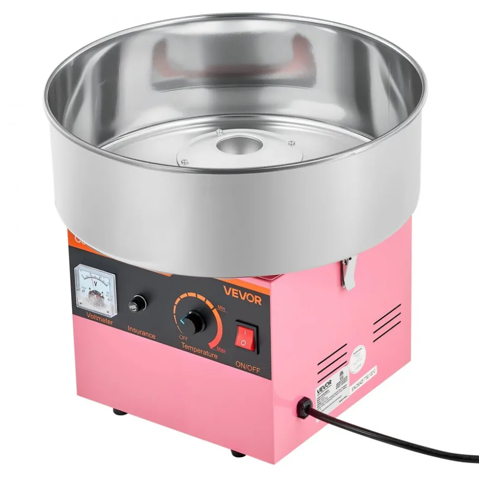 VEVOR Cotton Candy Machine Commercial, 1000W Electric Candy Floss Maker, Easy Use with 15 inch Stainless Steel Bowl and Sugar Scoop, Makes Hard Candy for Home Kids Birthday, Family Party, Pink