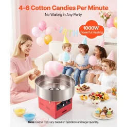 VEVOR Cotton Candy Machine Commercial 1000W Electric Candy Floss Maker Red, Ideal for Home, Carnival, Birthday, Family Party, Easy Use with 20.5 in Stainless Steel Bowl, Storage Drawer, Sugar Scoop