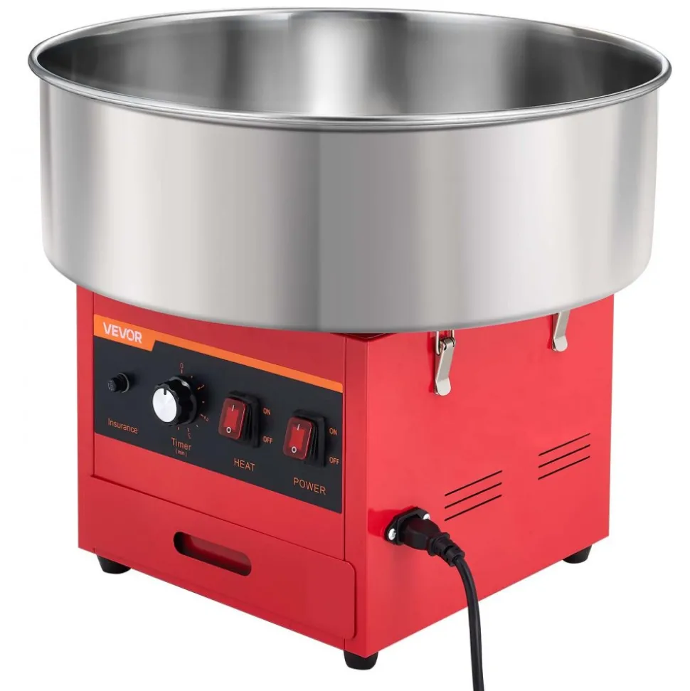 VEVOR Cotton Candy Machine Commercial 1000W Electric Candy Floss Maker Red, Ideal for Home, Carnival, Birthday, Family Party, Easy Use with 20.5 in Stainless Steel Bowl, Storage Drawer, Sugar Scoop