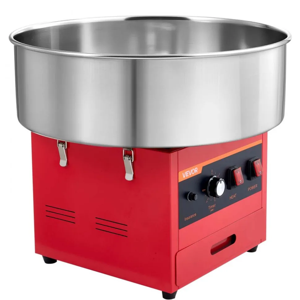 VEVOR Cotton Candy Machine Commercial 1000W Electric Candy Floss Maker Red, Ideal for Home, Carnival, Birthday, Family Party, Easy Use with 20.5 in Stainless Steel Bowl, Storage Drawer, Sugar Scoop