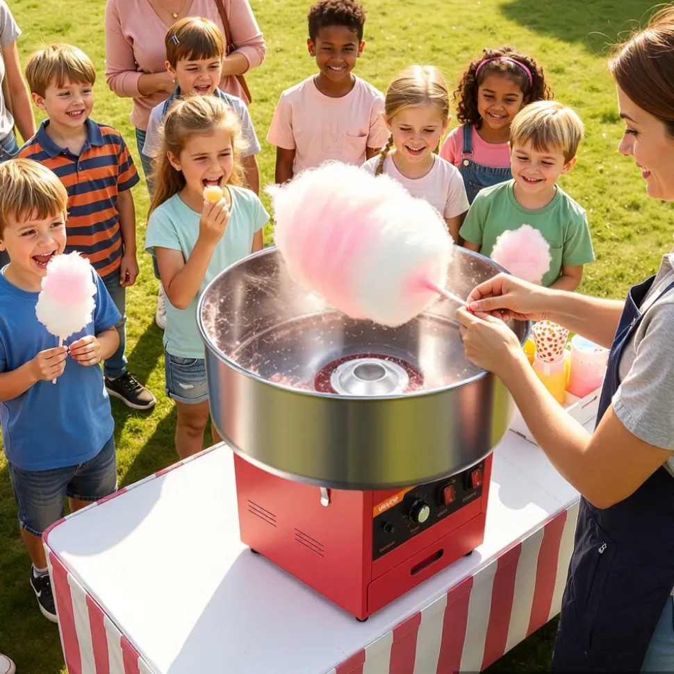 VEVOR Cotton Candy Machine Commercial 1000W Electric Candy Floss Maker Red, Ideal for Home, Carnival, Birthday, Family Party, Easy Use with 20.5 in Stainless Steel Bowl, Storage Drawer, Sugar Scoop