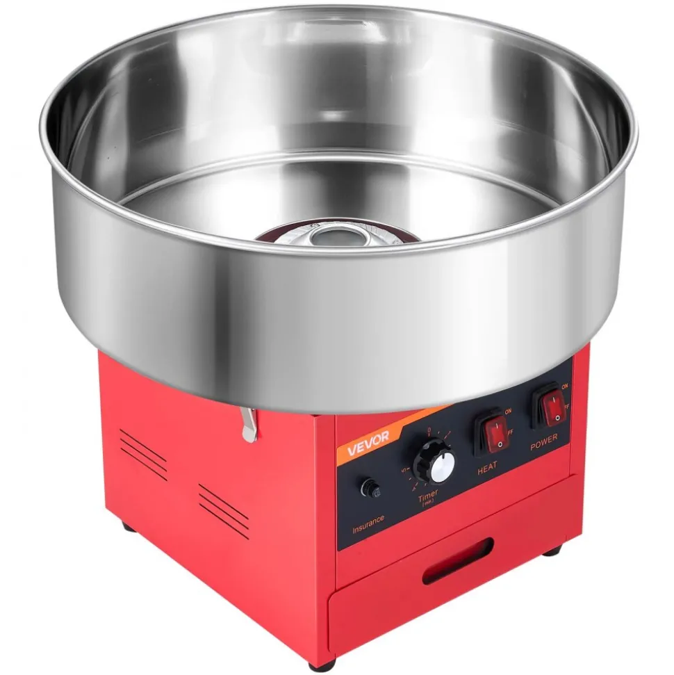 VEVOR Cotton Candy Machine Commercial 1000W Electric Candy Floss Maker Red, Ideal for Home, Carnival, Birthday, Family Party, Easy Use with 20.5 in Stainless Steel Bowl, Storage Drawer, Sugar Scoop