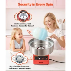 VEVOR Cotton Candy Machine Commercial 1000W Electric Candy Floss Maker Red, Ideal for Home, Carnival, Birthday, Family Party, Easy Use with 20.5 in Stainless Steel Bowl, Storage Drawer, Sugar Scoop