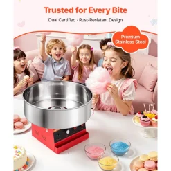 VEVOR Cotton Candy Machine Commercial 1000W Electric Candy Floss Maker Red, Ideal for Home, Carnival, Birthday, Family Party, Easy Use with 20.5 in Stainless Steel Bowl, Storage Tray and Sugar Scoop