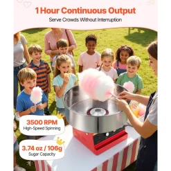 VEVOR Cotton Candy Machine Commercial 1000W Electric Candy Floss Maker Red, Ideal for Home, Carnival, Birthday, Family Party, Easy Use with 20.5 in Stainless Steel Bowl, Storage Tray and Sugar Scoop