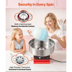VEVOR Cotton Candy Machine Commercial 1000W Electric Candy Floss Maker Red, Ideal for Home, Carnival, Birthday, Family Party, Easy Use with 20.5 in Stainless Steel Bowl, Storage Tray and Sugar Scoop