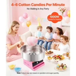 VEVOR Cotton Candy Machine Commercial 1000W Electric Candy Floss Maker Pink, Ideal for Home, Carnival, Birthday, Family Party, Easy Use with 20.5 in Stainless Steel Bowl, Storage Tray and Sugar Scoop