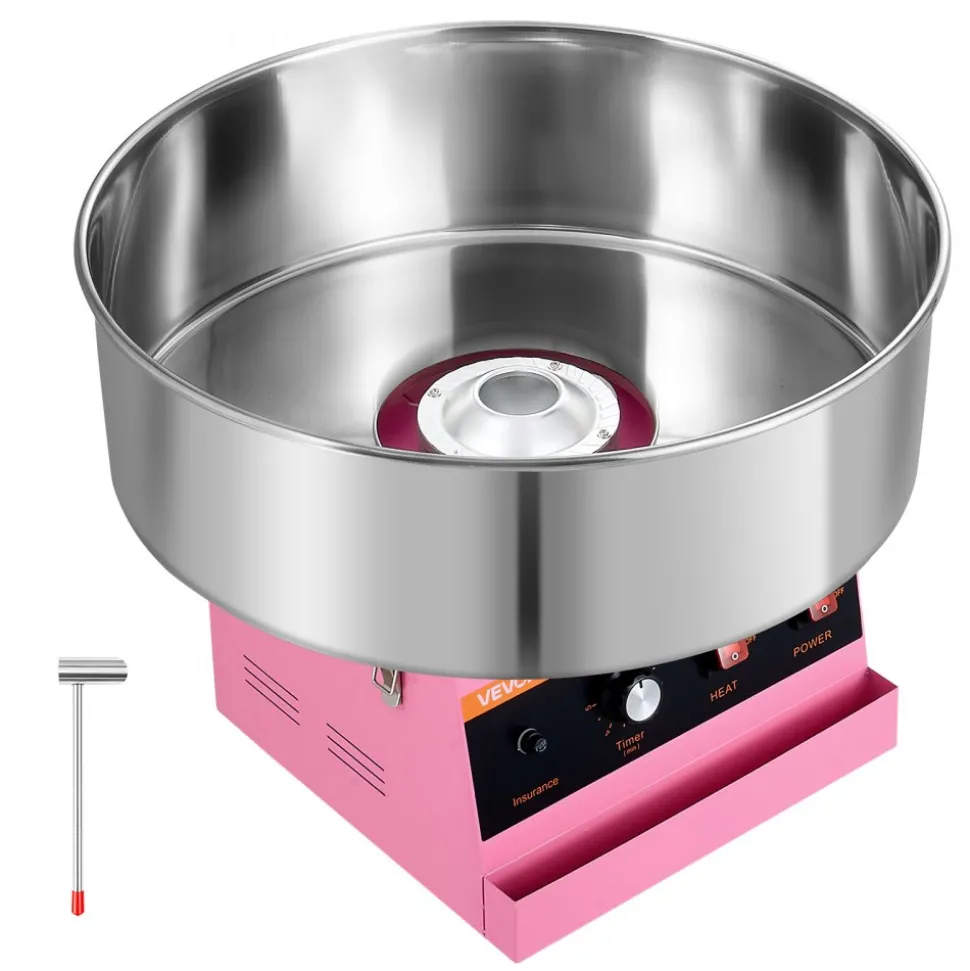 VEVOR Cotton Candy Machine Commercial 1000W Electric Candy Floss Maker Pink, Ideal for Home, Carnival, Birthday, Family Party, Easy Use with 20.5 in Stainless Steel Bowl, Storage Tray and Sugar Scoop