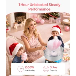 VEVOR Cotton Candy Machine Commercial, 1000W Electric Candy Floss Maker, Easy Use with 15 inch Stainless Steel Bowl and Sugar Scoop, Makes Hard Candy for Home Kids Birthday, Family Party, Blue