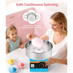 VEVOR Cotton Candy Machine Commercial, 1000W Electric Candy Floss Maker, Easy Use with 15 inch Stainless Steel Bowl and Sugar Scoop, Makes Hard Candy for Home Kids Birthday, Family Party, Blue
