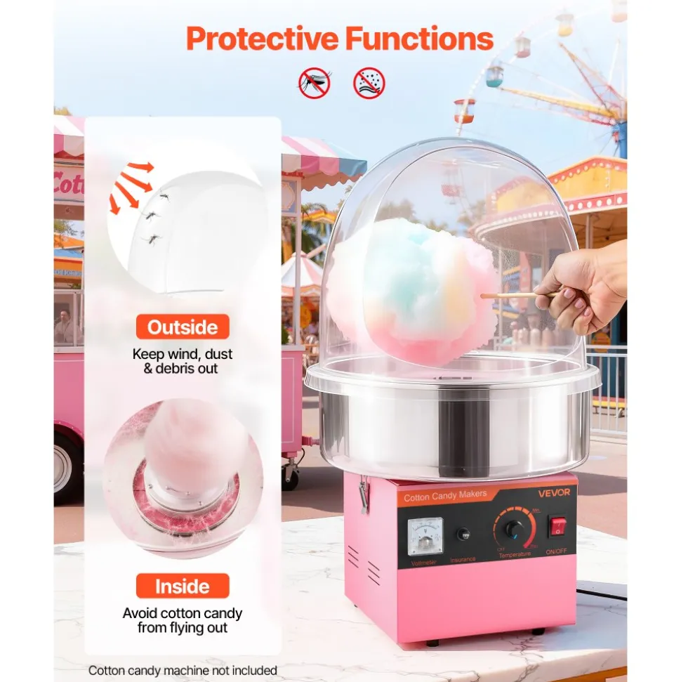 VEVOR Cotton Candy Machine Cover, Transparent Acrylic Dome Bubble Shield, Cotton Candy Machine Bubble Shield Compatible with 15inch Cottons Candies Machines Bowl for Party, Shops, Bottom Groove Design