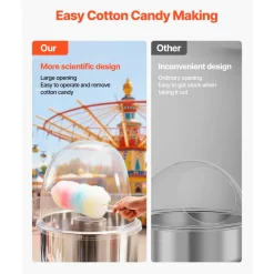 VEVOR Cotton Candy Machine Commercial 1000W Electric Candy Floss Maker Pink, Ideal for Home, Carnival, Birthday, Family Party, Easy Use with 20.5 in Stainless Steel Bowl, Storage Drawer, Sugar Scoop