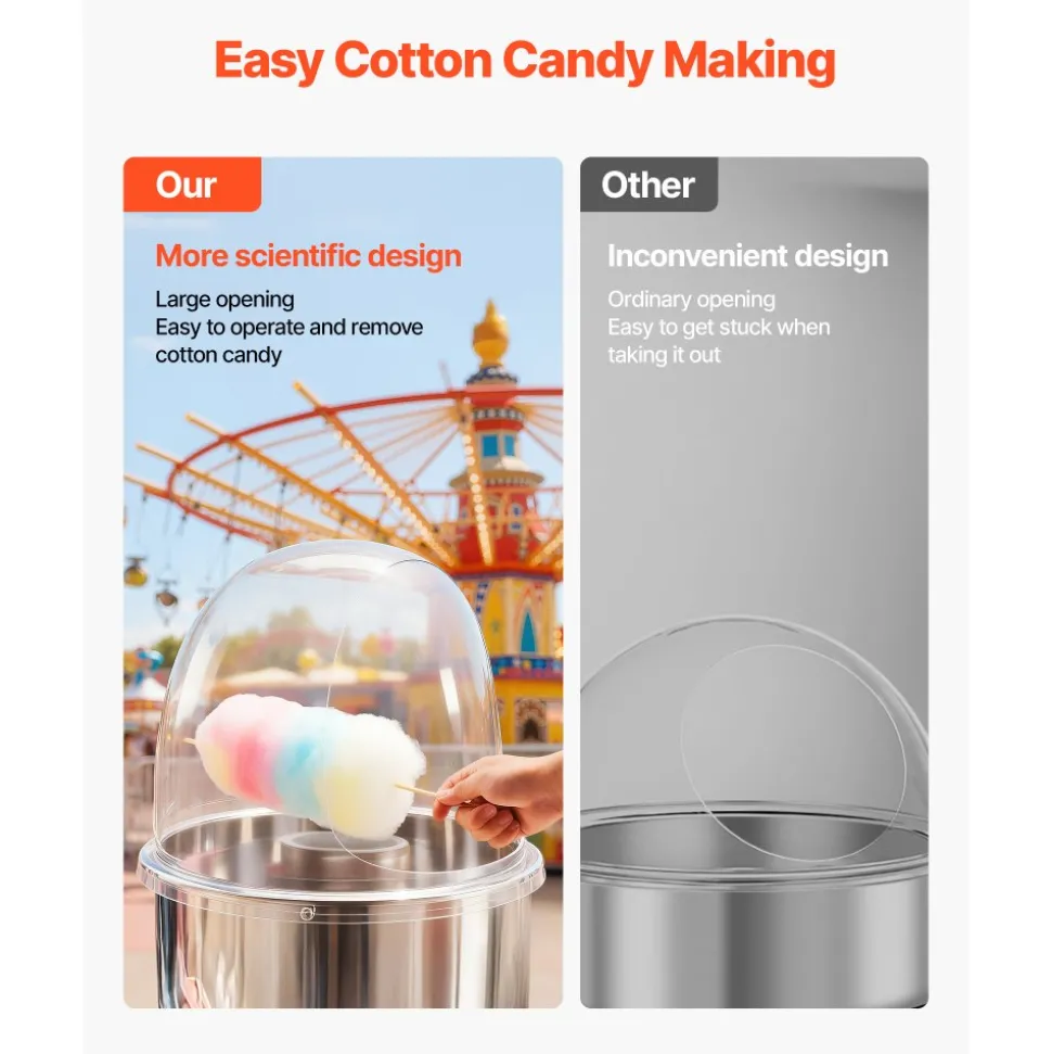 VEVOR Cotton Candy Machine Cover, Transparent Acrylic Dome Bubble Shield, Cotton Candy Machine Bubble Shield Compatible with 15inch Cottons Candies Machines Bowl for Party, Shops, Bottom Groove Design