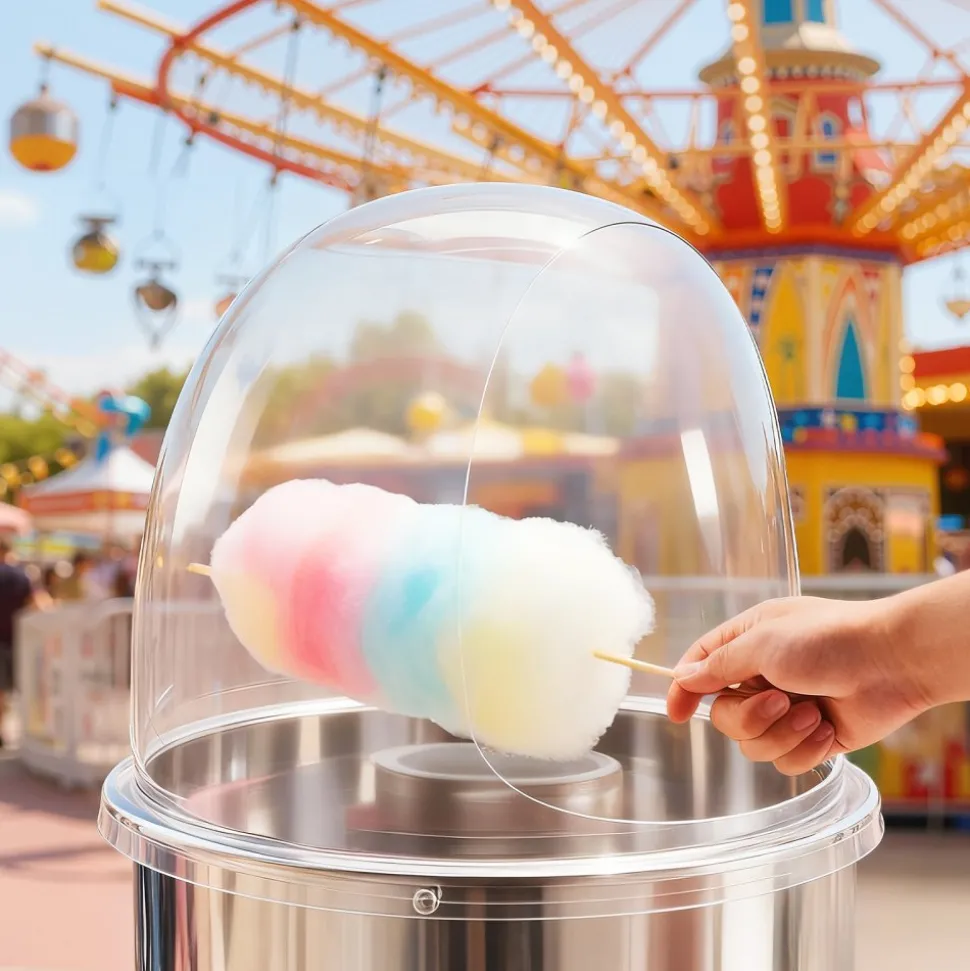 VEVOR Cotton Candy Machine Cover, Transparent Acrylic Dome Bubble Shield, Cotton Candy Machine Bubble Shield Compatible with 15inch Cottons Candies Machines Bowl for Party, Shops, Bottom Groove Design