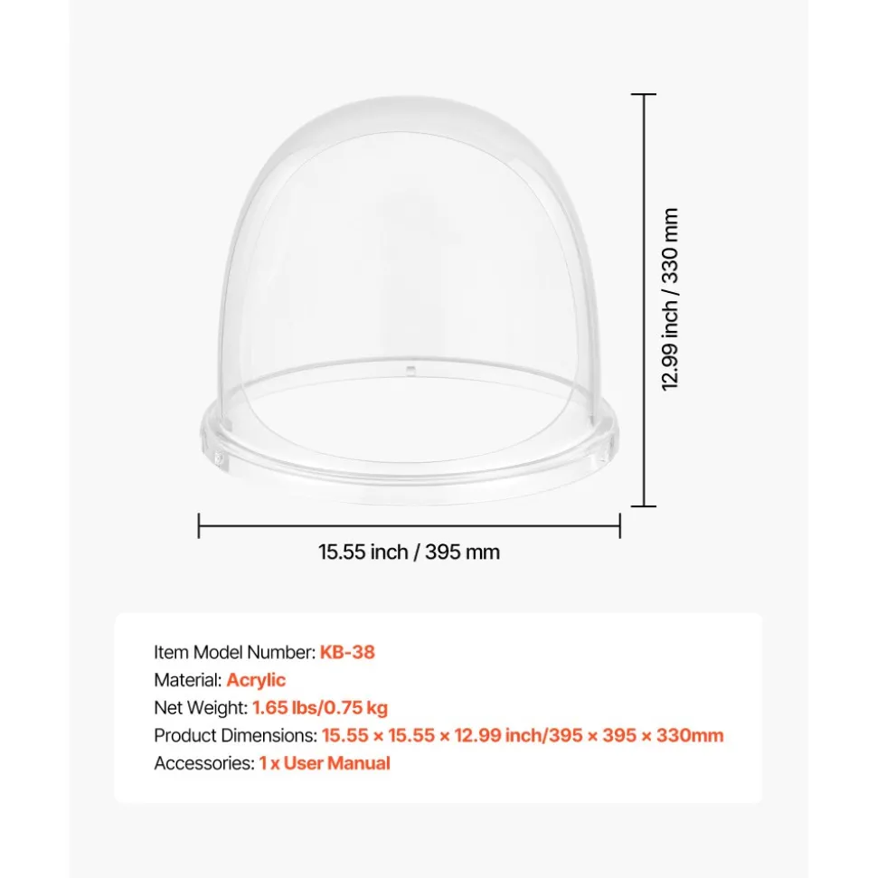 VEVOR Cotton Candy Machine Cover, Transparent Acrylic Dome Bubble Shield, Cotton Candy Machine Bubble Shield Compatible with 15inch Cottons Candies Machines Bowl for Party, Shops, Bottom Groove Design