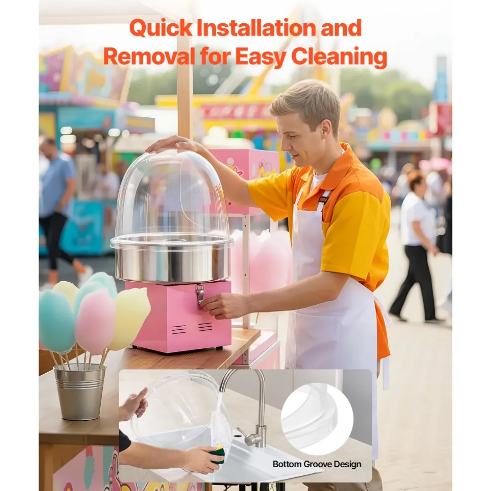 VEVOR Cotton Candy Machine Cover, Transparent Acrylic Dome Bubble Shield, Cotton Candy Machine Bubble Shield Compatible with 15inch Cottons Candies Machines Bowl for Party, Shops, Bottom Groove Design
