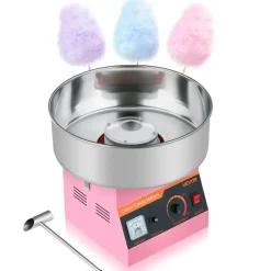 VEVOR Cotton Candy Machine Commercial, 1000W Electric Candy Floss Maker, Easy Use with 15 inch Stainless Steel Bowl and Sugar Scoop, Makes Hard Candy for Home Kids Birthday, Family Party, Pink