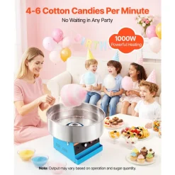 VEVOR Cotton Candy Machine Commercial 1000W Electric Candy Floss Maker Blue, Ideal for Home, Carnival, Birthday, Family Party, Easy Use with 20.5 in Stainless Steel Bowl, Storage Tray and Sugar Scoop