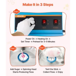 VEVOR Cotton Candy Machine Commercial 1000W Electric Candy Floss Maker Blue, Ideal for Home, Carnival, Birthday, Family Party, Easy Use with 20.5 in Stainless Steel Bowl, Storage Tray and Sugar Scoop
