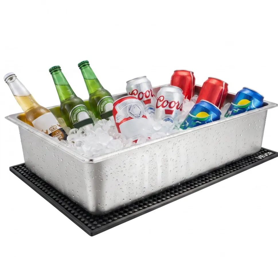 VEVOR Countertop Food Serving Display Container, Stainless Steel Food Salad Server Tray, Buffet Condiment Dispenser, Ice Cooled Rack with Separate Lid, for Restaurant Hotel Kitchen (2x1/6+3x1/9 Pan)