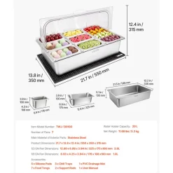 VEVOR Countertop Food Serving Display Container, Stainless Steel Food Salad Server Tray, Buffet Condiment Dispenser, Ice Cooled Rack with Separate Lid, for Restaurant Hotel Kitchen (2x1/6+3x1/9 Pan)