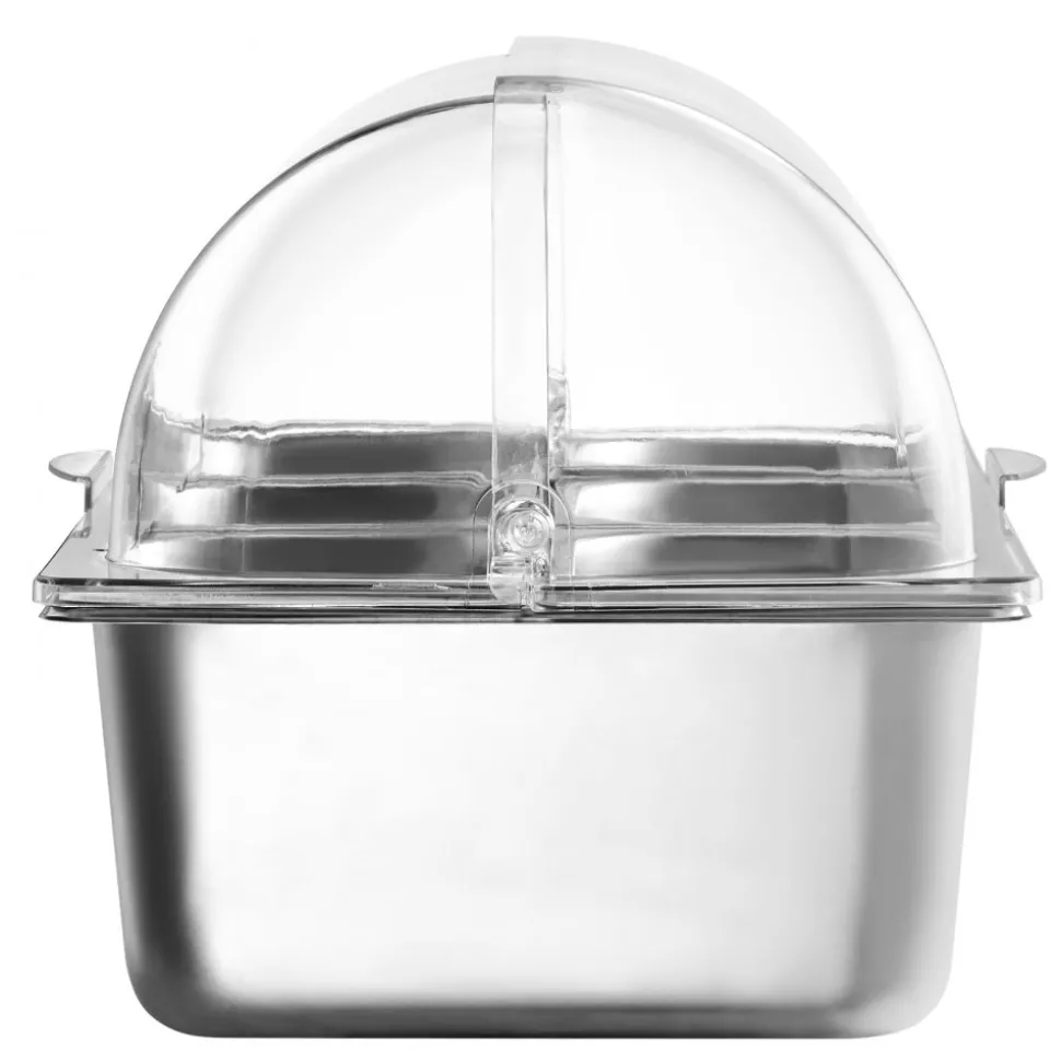 VEVOR Countertop Food Serving Display Container, 5 Pan Stainless Steel Food Serving Tray, Buffet Condiment Dispenser Display Rack with Clear Lid & 3 Freezer Boxes, for Restaurant Hotel Kitchen Party
