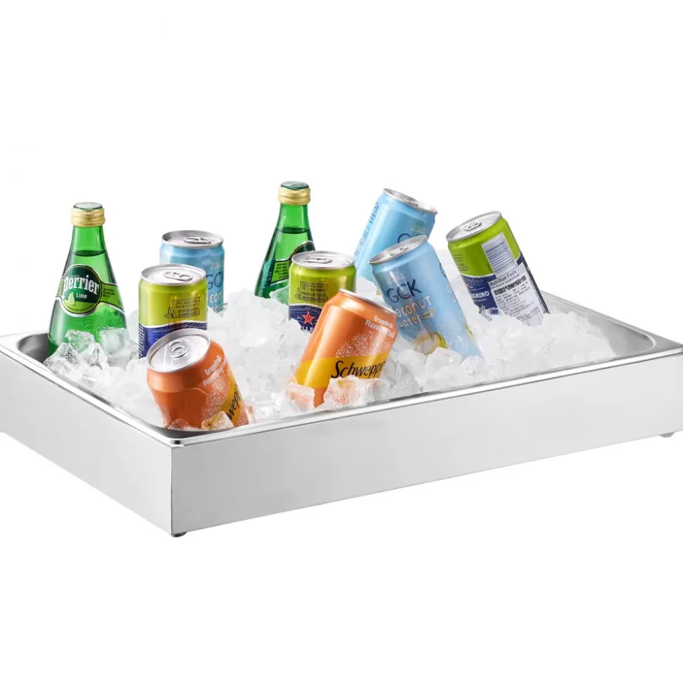 VEVOR Countertop Food Serving Display Container, 1 x 1 Pan Stainless Steel Food Serving Tray, Buffet Condiment Dispenser Display Rack with Clear Lid & 3 Ice Trays, for Restaurant Hotel Kitchen Party