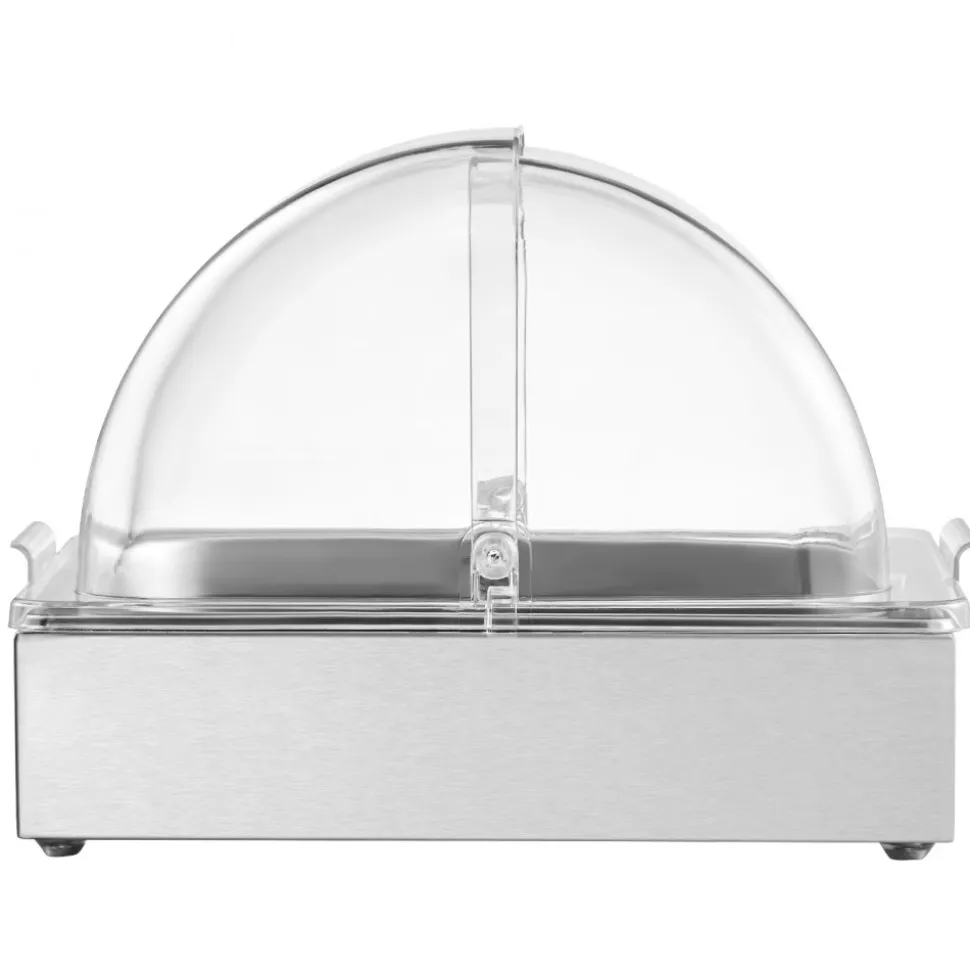 VEVOR Countertop Food Serving Display Container, Stainless Steel Food Salad Server Tray, Buffet Condiment Dispenser, Ice Cooled Rack with Clear Roll Top Cover, for Restaurant Hotel (6x1/6 Pan x2)