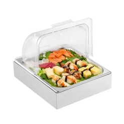 VEVOR Countertop Food Serving Display Container, Stainless Steel Food Salad Server Tray, Buffet Condiment Dispenser, Ice Cooled Rack with Clear Roll Top Cover, for Restaurant Hotel (6x1/6 Pan x2)