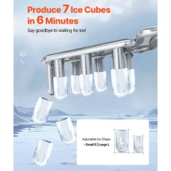 VEVOR Countertop Ice Maker, 7 Cubes Ready in 6 Mins, 26 lbs per Day, Self-Cleaning Portable Machine with Ice Scoop, Ice-Making Machine with 2 Sizes Bullet Ices for Home, Kitchen, Office, Bar & Party