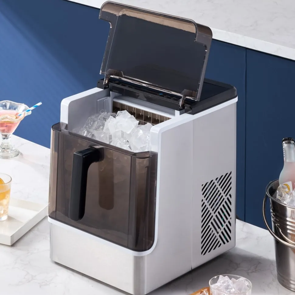 VEVOR Countertop Ice Maker, 32 Cubes Ready in 15 Mins, 46lbs in 24Hrs, Self-Cleaning Portable Ice Maker with Convenient Ice Transfer, Ice Machine with 3 Sizes Ice Cube for Home Kitchen Office Party