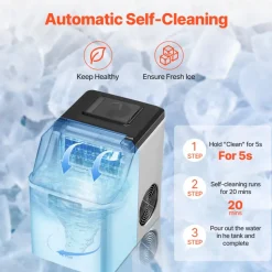 VEVOR Countertop Ice Maker, 32 Cubes Ready in 15 Mins, 46lbs in 24Hrs, Self-Cleaning Portable Ice Maker with Convenient Ice Transfer, Ice Machine with 3 Sizes Ice Cube for Home Kitchen Office Party