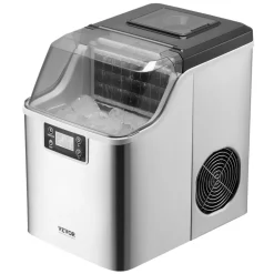 VEVOR Countertop Ice Maker, 32 Cubes Ready in 15 Mins, 46lbs in 24Hrs, Self-Cleaning Portable Ice Maker with Convenient Ice Transfer, Ice Machine with 3 Sizes Ice Cube for Home Kitchen Office Party