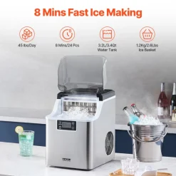 VEVOR Countertop Ice Maker, 32 Cubes Ready in 15 Mins, 46lbs in 24Hrs, Self-Cleaning Portable Ice Maker with Convenient Ice Transfer, Ice Machine with 3 Sizes Ice Cube for Home Kitchen Office Party