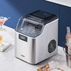 VEVOR Countertop Ice Maker, 32 Cubes Ready in 15 Mins, 46lbs in 24Hrs, Self-Cleaning Portable Ice Maker with Convenient Ice Transfer, Ice Machine with 3 Sizes Ice Cube for Home Kitchen Office Party
