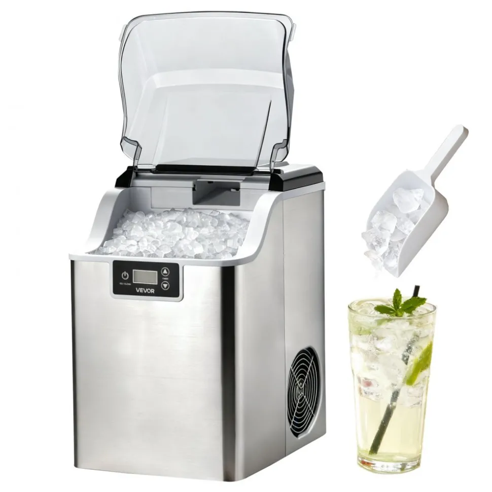 VEVOR Countertop Ice Maker, 44 lbs per Day, Self-Cleaning Portable Machine with Scoop, 4 lbs Ice-Storage Basket, Nugget Ice-Making Machine with Chewable Ices for Home, Kitchen, Office, Bar & Party