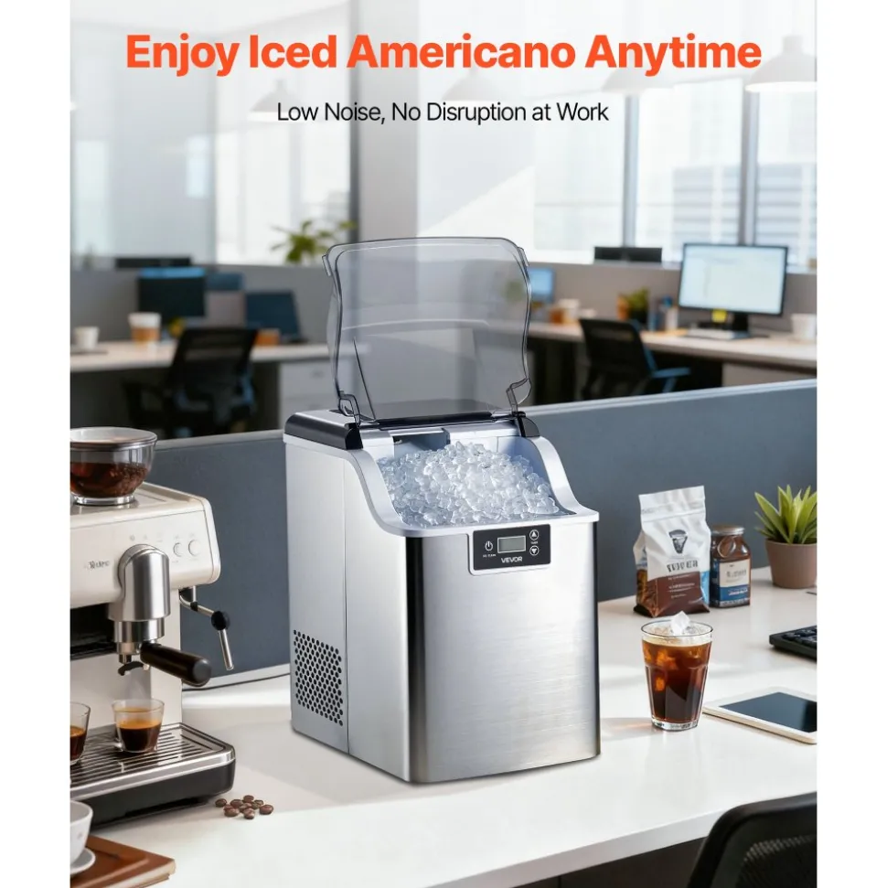 VEVOR Countertop Ice Maker, 44 lbs per Day, Self-Cleaning Portable Machine with Scoop, 4 lbs Ice-Storage Basket, Nugget Ice-Making Machine with Chewable Ices for Home, Kitchen, Office, Bar & Party