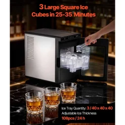 VEVOR Countertop Ice Maker, 22 lbs per Day, Self-Cleaning Portable Machine with Tong, Drawer-Style Ice Access, Ice-Making Machine with Large Square Cubes, for Home, Kitchen, Office, Bar & Party