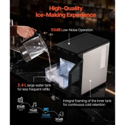 VEVOR Countertop Ice Maker, 22 lbs per Day, Self-Cleaning Portable Machine with Tong, Drawer-Style Ice Access, Ice-Making Machine with Large Square Cubes, for Home, Kitchen, Office, Bar & Party