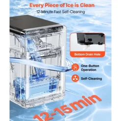 VEVOR Countertop Ice Maker, 44 lbs per Day, Self-Cleaning Portable Machine with Scoop, Drawer-Style Ice Access, Nugget Ice-Making Machine with Chewable Ices for Home, Kitchen, Office, Bar & Party