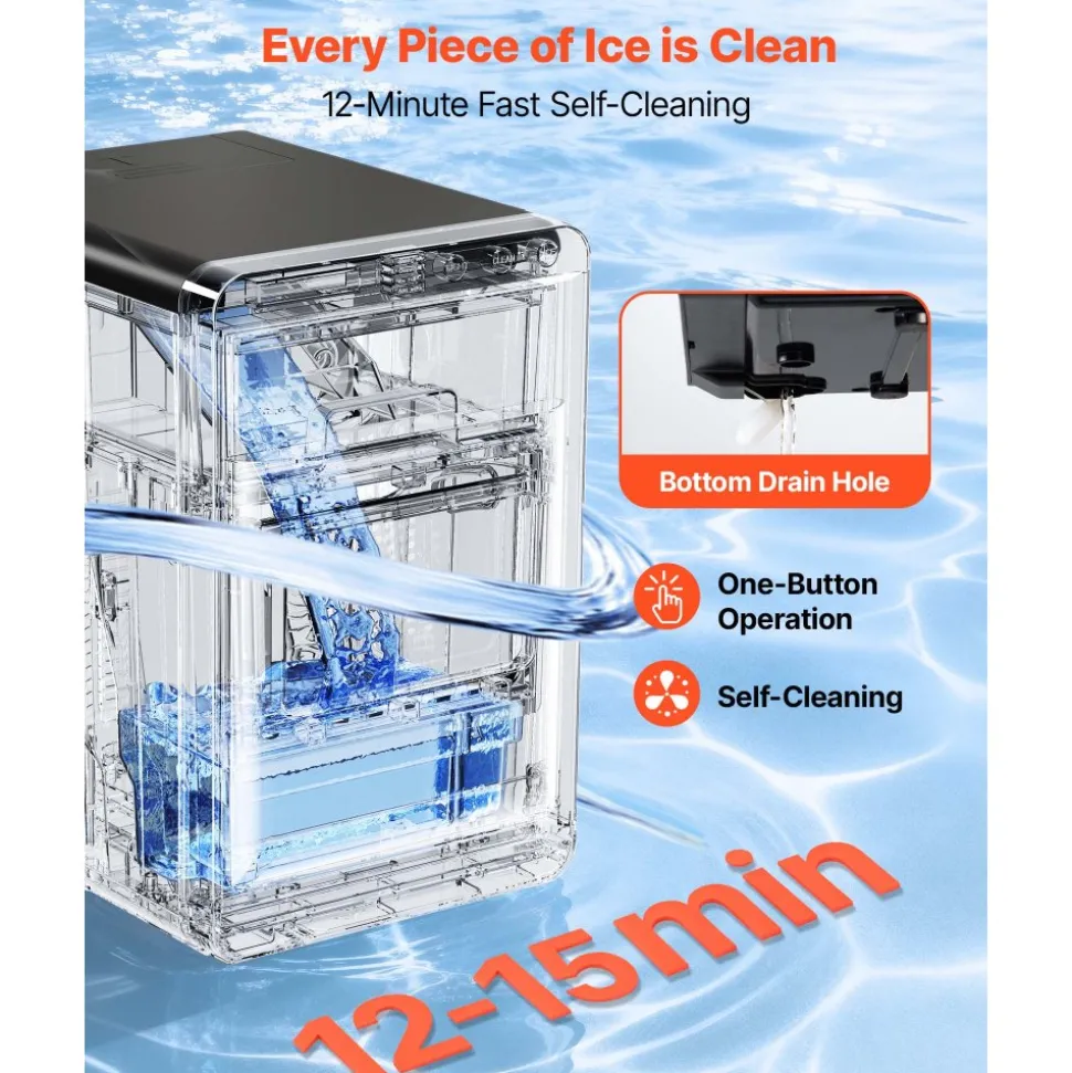 VEVOR Countertop Ice Maker, 44 lbs per Day, Self-Cleaning Portable Machine with Scoop, Drawer-Style Ice Access, Nugget Ice-Making Machine with Chewable Ices for Home, Kitchen, Office, Bar & Party