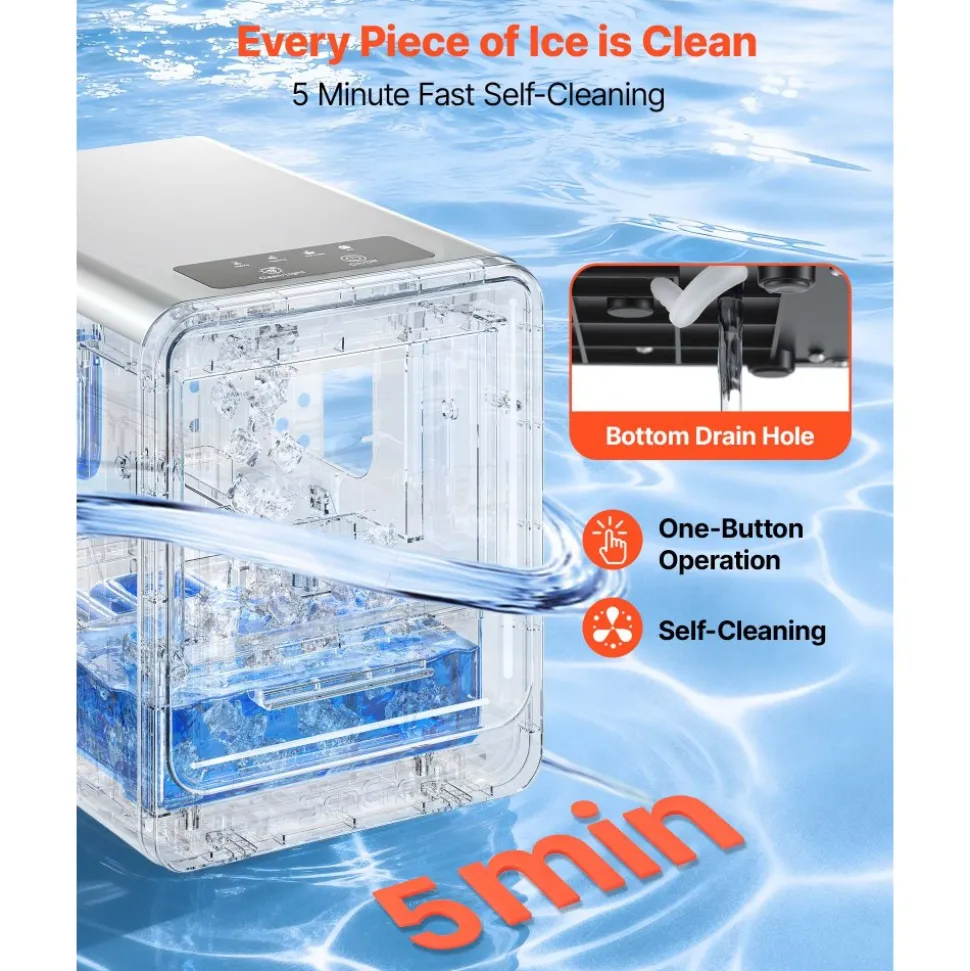 VEVOR Countertop Ice Maker, 33 lbs per Day, Self-Cleaning Portable Machine with Scoop, Drawer-Style Ice Access, Nugget Ice-Making Machine with Chewable Ices for Home, Kitchen, Office, Bar & Party