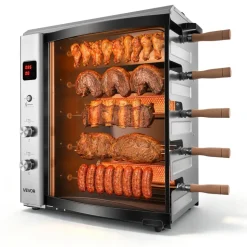 VEVOR Countertop Vertical Oven Brazilian Flame 5 Auto Rotating Skewers, for Steak, Fish, Lamb Leg, Outdoor Gas Heating Rotisserie Shawarma Machine, Meat Kebab Grill, with Curved Glass Door