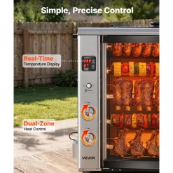 VEVOR Countertop Vertical Oven Brazilian Flame 5 Auto Rotating Skewers, for Steak, Fish, Lamb Leg, Outdoor Gas Heating Rotisserie Shawarma Machine, Meat Kebab Grill, with Curved Glass Door
