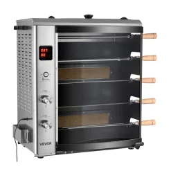 VEVOR Countertop Vertical Oven Brazilian Flame 5 Auto Rotating Skewers, for Steak, Fish, Lamb Leg, Outdoor Gas Heating Rotisserie Shawarma Machine, Meat Kebab Grill, with Curved Glass Door